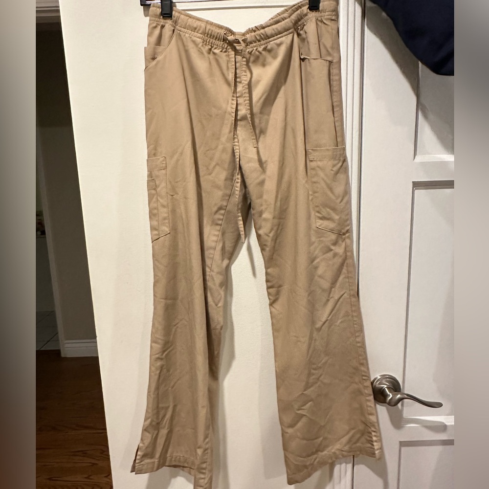 Women’s Tan Beige Drawstring Cargo Pants with Slit Hem, Size XS